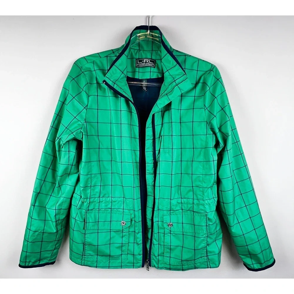 Lauren Ralph Lauren‎ LRL Active Jacket M Kelly Green Windowpane Zip Windbreaker